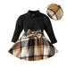 mveomtd Toddler Autumn And Winter Little Child Stripe High Neck Top Plaid Skirt Hat College Style Girl s Suit With Cap Take Luck Home Clothes Baby Gloved