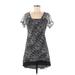 DKNY Casual Dress - A-Line Square Short sleeves: Silver Dresses - Women's Size 6