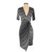Banana Republic Factory Store Casual Dress - Sheath Plunge Short sleeves: Gray Dresses - Women's Size X-Small