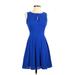 Express Casual Dress - Party Keyhole Sleeveless: Blue Print Dresses - Women's Size 0