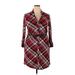 Allison Brittney Casual Dress - Mini Collared 3/4 sleeves: Burgundy Print Dresses - Women's Size X-Large