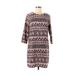 Soprano Casual Dress - Shift Crew Neck 3/4 sleeves: Pink Aztec or Tribal Print Dresses - Women's Size Medium