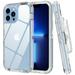 For Apple iPhone 15 6.1 Transparent Defender Armor Hybrid Case Cover Clear Heavy Duty Military Grade Drop Protective with Belt Clip Holster