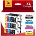 15-Pack PGI 1200XL Ink Cartridge Replacement for Canon PGI-1200XL PGI-1200 XL Compatible with Canon MB2720 MB2320 MB2120 MB2350 MB2050 MB2020 Printer (6 Black 3 Cyan 3 Magenta 3 Yellow 15-Pack)
