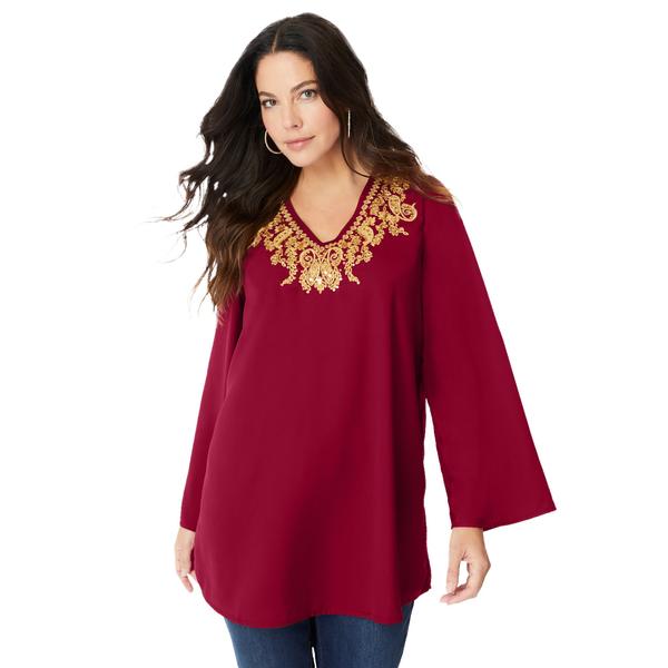 plus-size-womens-embellished-georgette-top.-by-roamans-in-rich-burgundy--size-20-w-/