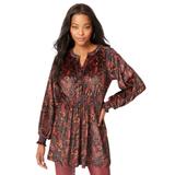 Plus Size Women's Printed Velour Tunic by Roaman's in Multi Stencil Paisley (Size 12)