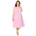 Plus Size Women's Short-Sleeve Embroidered Woven Gown by Only Necessities in Pink Floral Embroidery (Size 3X)