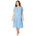 Plus Size Women's Short-Sleeve Embroidered Woven Gown by Only Necessities in Sky Blue Floral Embroidery (Size M)