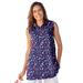 Plus Size Women's Sleeveless Polo Tunic by Woman Within in Navy Graphic Bloom (Size 4X)