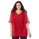 Plus Size Women's Crochet Poncho Duet Top by Catherines in Classic Red (Size 1X)