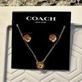 Coach Accessories | Coach Rose Gold Open Circle Necklace Tea Rose Stud Earrings. | Color: Gold | Size: Os