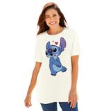 Plus Size Women's Disney Womens Short Sleeve Valentines Day Stitch by Disney in Off White Stitch Kisses (Size M)