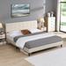 King No Box Spring Needed Platform Bed Frame with Beige Upholstered Headboard, Wooden Slats Support Bed with Storage Underneath