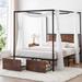 Four-Poster Queen Size Canopy Bed Frame with 2 Storage Drawers