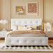 Queen Bed Frame Linen Fabric Storage Bed with Classic Headboard, White Tufted Upholstered Platform Bed with 4 Drawers