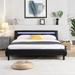 Modern Black Faux Leather Wave-like Bed Frame with LED Lights Upholstered Headboard Platform Strong Wood Slats Support Bed