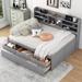 Light Gray Captain Bed with Built-in Bookshelves, Full Wooden Daybed Bedframe with Pull-out Trundle Bed, Space Saving 3 Drawers