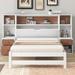 White Brown Platform Bookcase Bed Frame with 2 Side Nightstands, Storage Headboard Built-in Shelves and Flip-top Storage Box
