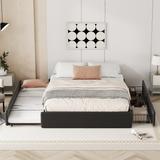 Black Leather Upholstered Bed Frame with Twin XL Trundle Bed 2 Drawers