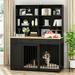 NARTRU Dog Crate Furniture with Storage Wooden Dog Crate Cabinet with Dog Bowls Dog Food Storage Drawers and Shelves for Small Medium or Large dog Black