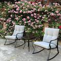 3 pcs Furniture Set Rocker Set Chair and Teapoy Metal Frame Rocker Chair with Thickened Cushion One Solid Metal Teapoy with Glass Top OFF-WHITE