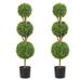 Vevor Artificial Topiaries Boxwood Trees 48 in. Tall - 2 Piece 3 Ball-Shape Faux Topiaries Plant with Planters Green Feaux Plant