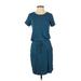 32 Degrees Casual Dress - DropWaist Crew Neck Short sleeves: Teal Print Dresses - Women's Size Small