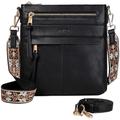 RAVUO Crossbody Bags for Women, Vegan Leather Shoulder Bag Ladies Hobo Handbag with 2 Detachable Straps Black
