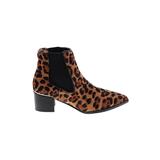 Nine West Ankle Boots: Chelsea Boots Chunky Heel Casual Brown Leopard Print Shoes - Women's Size 6 1/2 - Pointed Toe