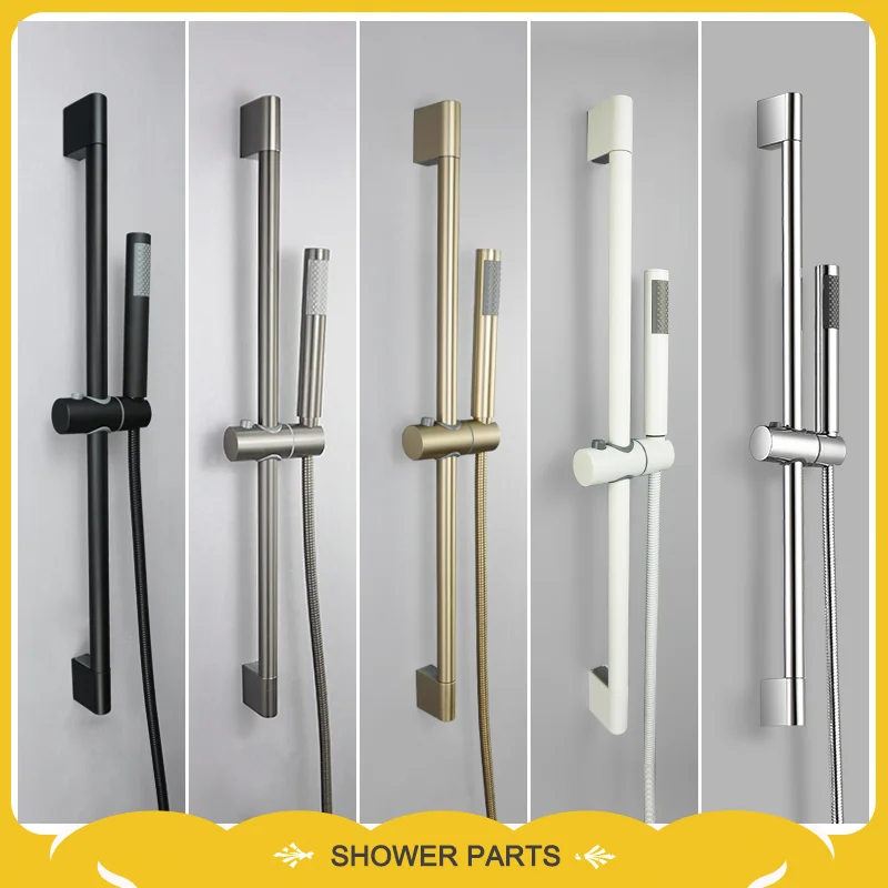 Pommeau de douche de salle de bains Simple en or brossé, tige de douche réglable murale, douche ronde en laiton, accessoires de salle de bains