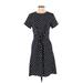 Banana Republic Factory Store Casual Dress - A-Line Crew Neck Short sleeves: Black Polka Dots Dresses - Women's Size 4