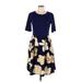 Oxiuli Fashion Casual Dress - Fit & Flare: Blue Floral Motif Dresses - Women's Size Large
