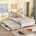 White Storage Platform Bed Frame Full Bed w/ Trundle, Drawer, Bookcase