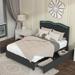 Full Platform Bed Frame , Velvet Upholstered Bed with Deep Tufted Buttons and Nailhead Trim