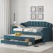 Twin Size Linen Upholstered Daybed with Trundle and Three Storage Drawers, Backrests & Armrests