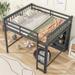 Full Size Loft Bed Frame Solid Wood Platform Bed Frame with 8 Open Storage Shelves and Built-in Ladder for Kids, Teens, Gray