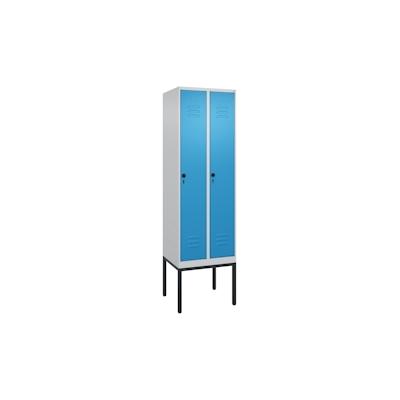 C+P Spind Classic PLUS, Gestell, 2 Abteile, HxBxT 212x60x50cm, Sicherheitsdrehriegel, Hellgrau/Lichtblau von PROREGAL Image