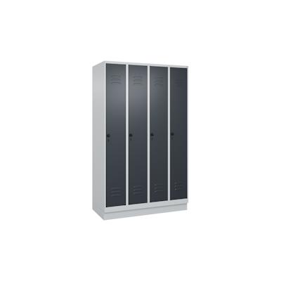 C+P Spind Classic PLUS, Sockel, 4 Abteile, HxBxT 195x120x50cm, Sicherheitsdrehriegel, Hellgrau/Anthrazit von PROREGAL Image