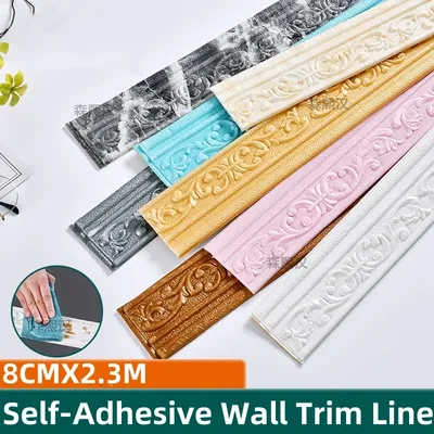 Selbst klebende 3d Wand verkleidung Streifen Wohnkultur Wandform Linie DIY Fuß leiste Decken verkleidung Aufkleber 8cm Verbreiter ung dekorativen Streifen Image