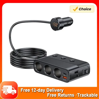 Auto ladegeräte 128w pd qc3.0 Schnell lade adapter 3-Steckdosen-Leistungsteiler 12-24V mit 4 USB-Anschlüssen Spannungs anzeige für PKW Image