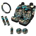 Kuiaobaty Mushroom Moon Car Seat Cover Full Set Universal Auto 4pcs Front Rear Seat Covers 1pcs Steering Wheel Cover 1pcs Chapstick Holder Keychain 2pcs Cup Coaster 2pcs Seatbelt Pads Accessories