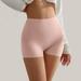 SSAAVKUY Women s Solid Color Fashion Yoga Shorts High Waist Tummy Control Workout Biker Running Athletic Compression Short with Pockets Pink S