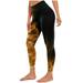 Leggings for Women Fashion Vintage Flame Printed High Elastic Waist Joggers Spring Casual Plus Size Workout Yoga Pants(Yellow S)