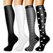 HAXMNOU Knee High Socks 4 Pairs Of Compression Socks for Men and Women Colourful Support Socks for Sports Flight Running Travel Cycling Over The Knee for Women Men White