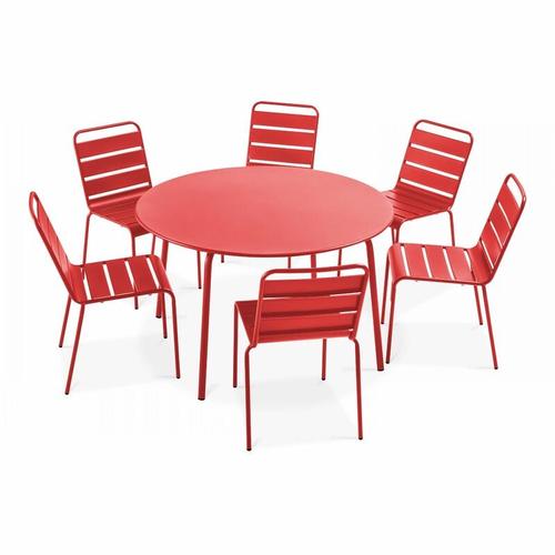 Runder Gartentisch und 6 Metallstühle Rot – Rot