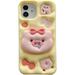 Yellow Pig Phone Case Compatible with iPhone 15 Cute 3D Cartoon Korea Dopamine Funny Animal Case with Pig Telescopic Hold Stand Shockproof Silicone Soft Case