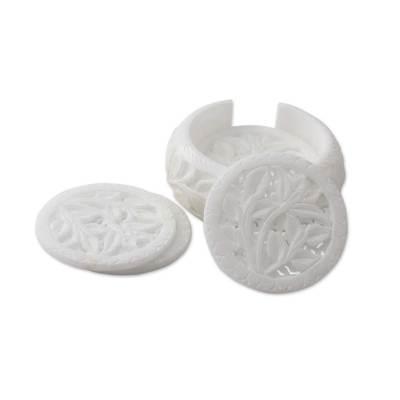 Marble coasters, 'White Agra Rose' (set of 6)