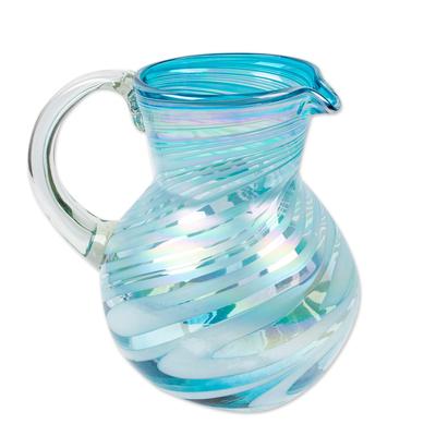'Eco-Friendly Handblown Recycled Glass Pitcher in Turquoise'