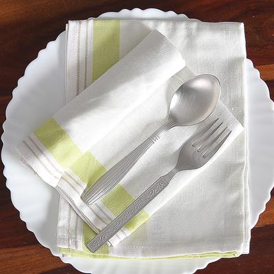 Green Taste,'Set of 2 Handwoven Green and White Cotton Dish Towels'