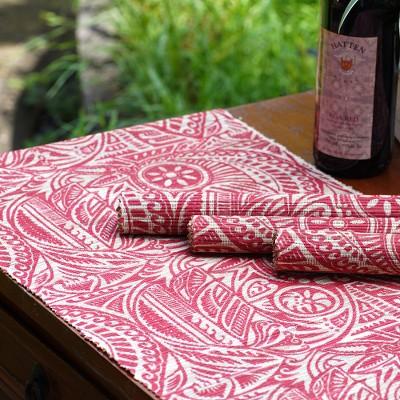 Red Eden,'Set of 5 Leafy Red and Ivory Table Runner and Placemats'